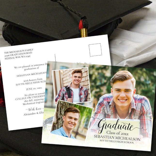 Modern 3 Photo Graduation Announcement Postcard (Modern 3 Photo Graduation Announcement Postcard)