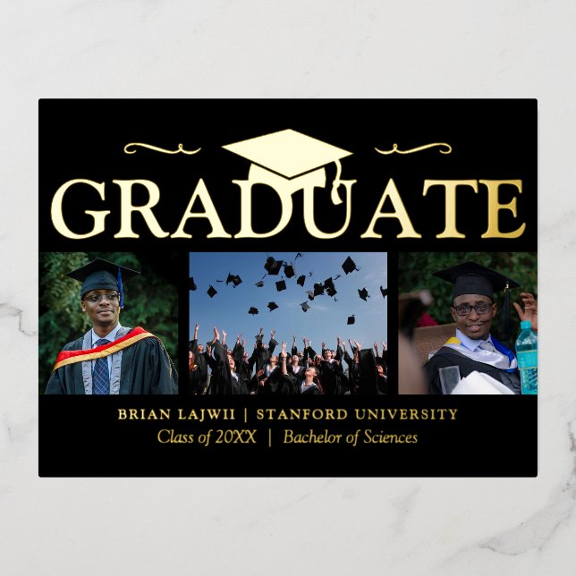 Modern 3 Photo Graduation Announcement Real (Front)