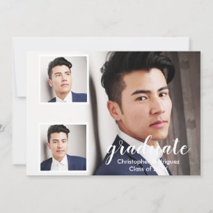 Modern 3 Photo Graduation Invitation