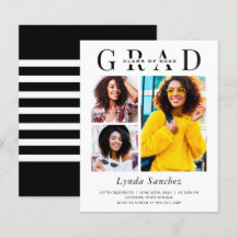 Modern 3 Photo Graduation Invitation