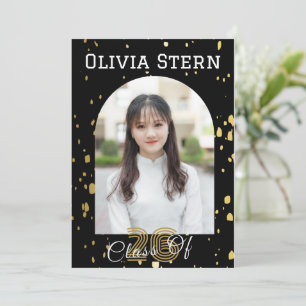 Modern 3 Photo Graduation Invitation  Black & Gold