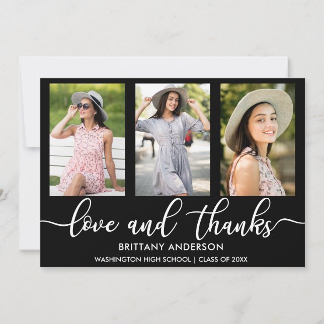 Modern 3 Photo Graduation Love and Thanks Announcement (Front)
