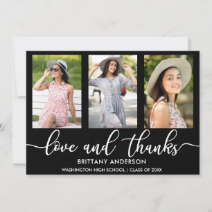 Modern 3 Photo Graduation Love and Thanks Announcement