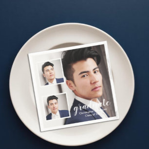 Modern 3 Photo Graduation Napkin
