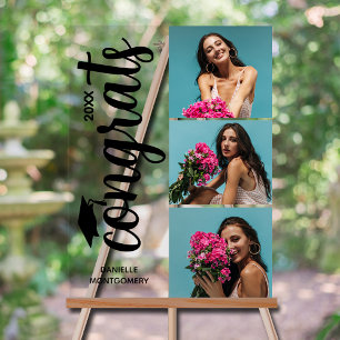 Modern 3 Photo Graduation Party Acrylic Sign