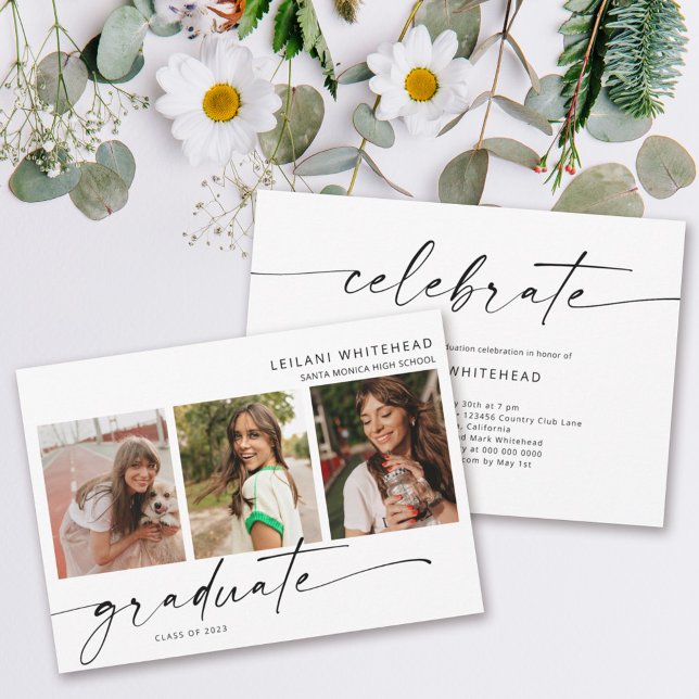 Modern 3 Photo Graduation Party Announcement (Creator Uploaded)