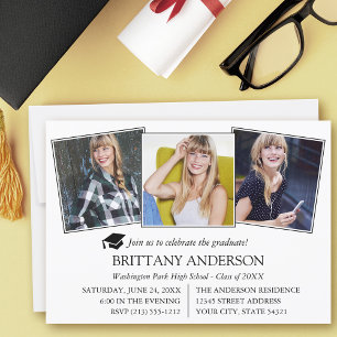 Modern 3 Photo Graduation Party Invitation