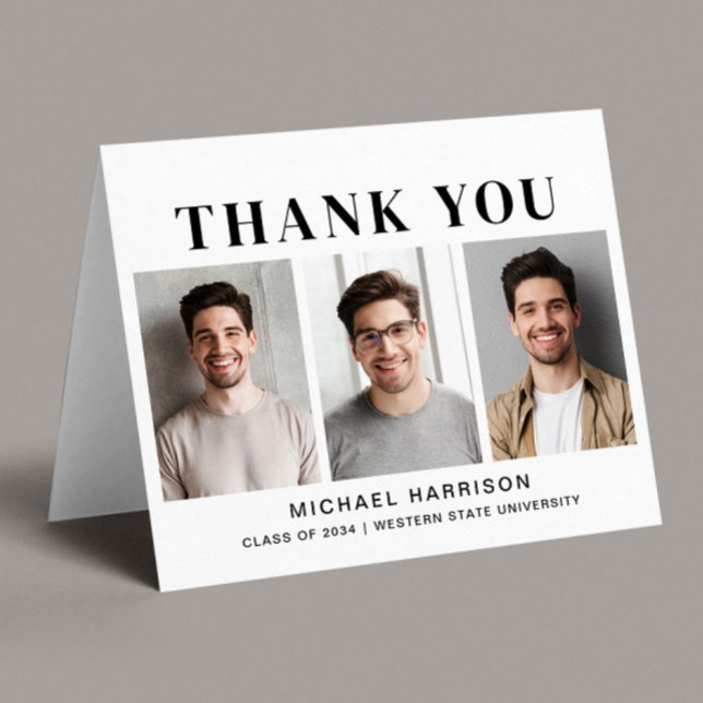 Modern 3 Photo Graduation Thank You Card (Creator Uploaded)