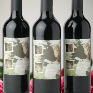 Modern 3 Photo Graduation Wine Label