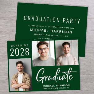 Modern 3 Photo Green Graduation Party Invitation
