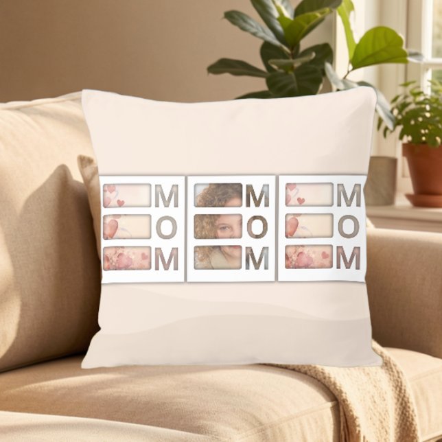 Modern 3 Photo Grid Mom Birthday Keepsake Cushion (Creator Uploaded)