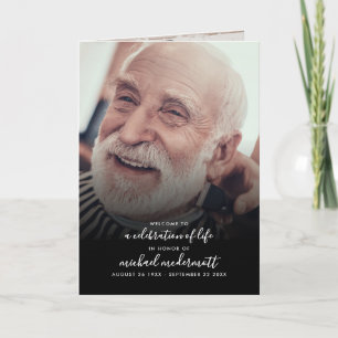 Modern 3-Photo Handwritten Script Funeral/Memorial Program