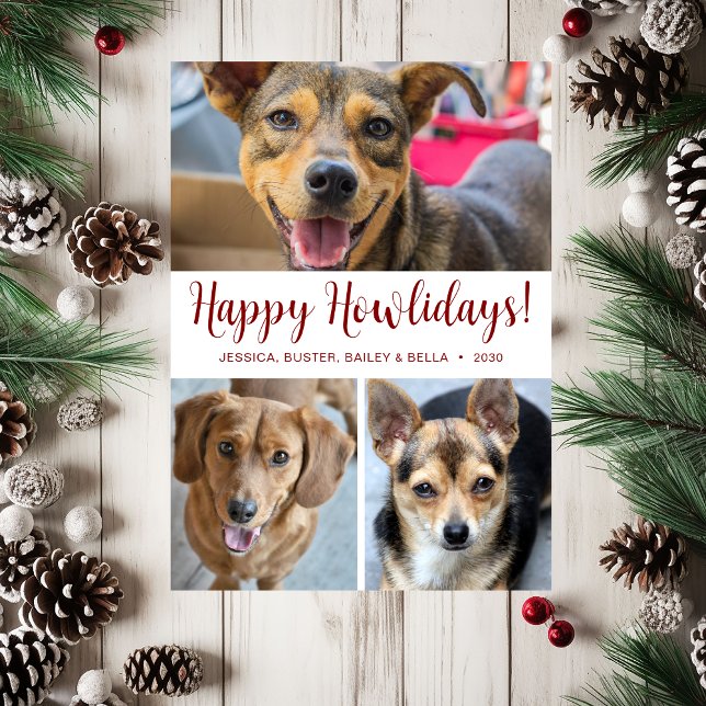 Modern 3 Photo Happy Howlidays Holiday Card (Creator Uploaded)