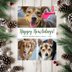 Modern 3 Photo Happy Howlidays Holiday Card