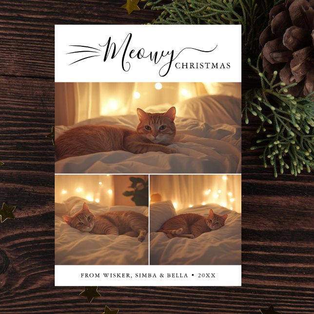 Modern 3 Photo Meowy Christmas Cute Funny Cat Holiday Card (Creator Uploaded)