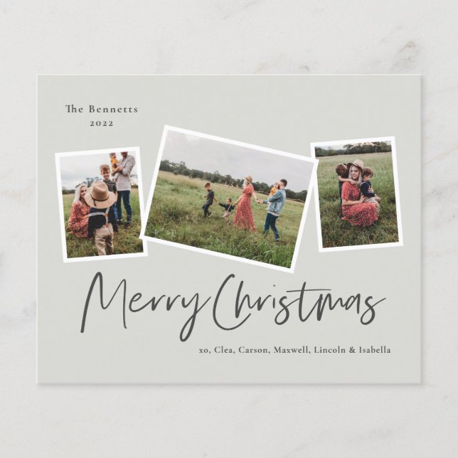 Modern 3 Photo Merry Christmas Holiday Card (Front)