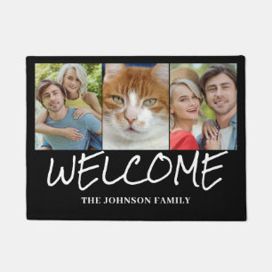 Modern 3 Photo Name Welcome Door Mat