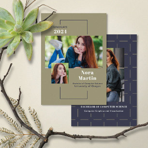 Modern 3 Photo Navy Sage Announcement