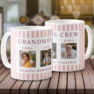 Modern 3 Photo Pastel Pink Stripe Grandma Crew Coffee Mug