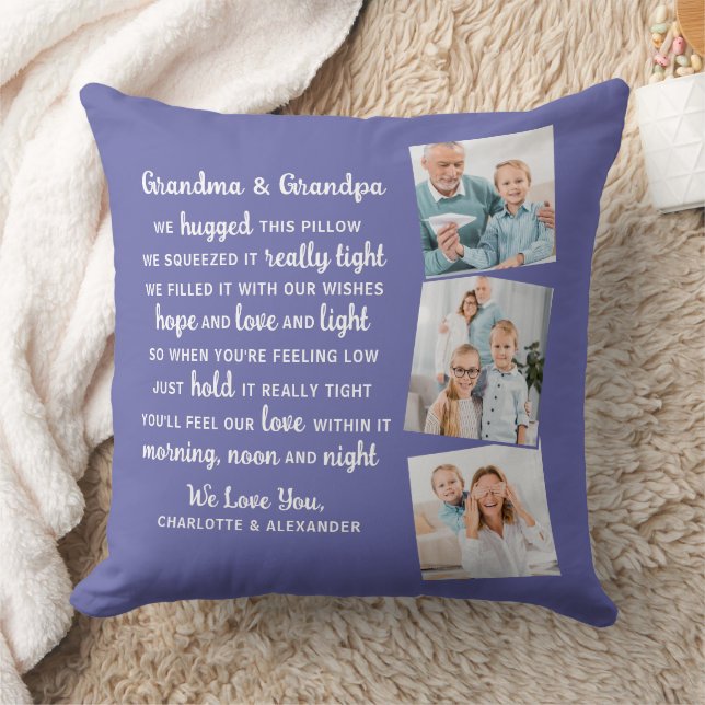 Modern 3 Photo Personalised Grandma Grandpa Poem Cushion (Blanket)