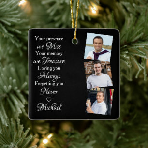 Modern 3 Photo Remembrance Keepsake Memorial Ceramic Ornament