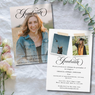 Modern 3 Photo Script Typography Graduation  Invitation