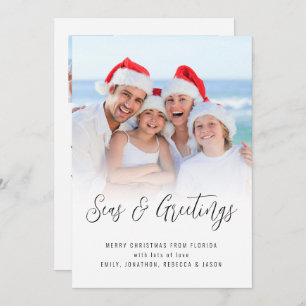 Modern 3 photo Seas and Greetings Christmas News Holiday Card
