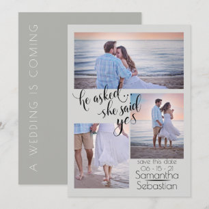 Modern 3 Photo She Said Yes Save the Date Invitation