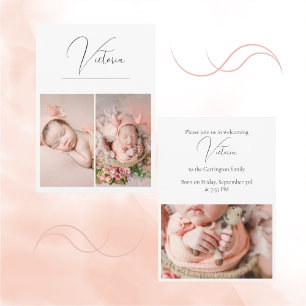 Modern 3 Photo Simple Baby Girl Birth Announcement