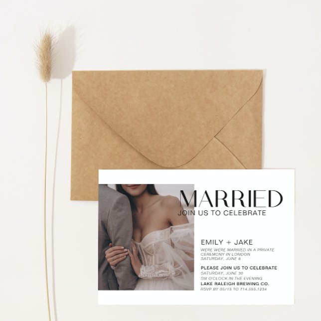 Modern 3 Photo Wedding Announcement Party (Wedded Bliss! Join Our Post-Wedding Bash 🥂🎉 [Customize Here])