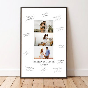 Modern 3 Photo Wedding Guest Signature Poster
