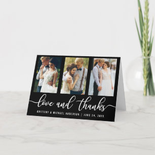 Modern 3 Photo Wedding Love and Thanks Fold Thank You Card