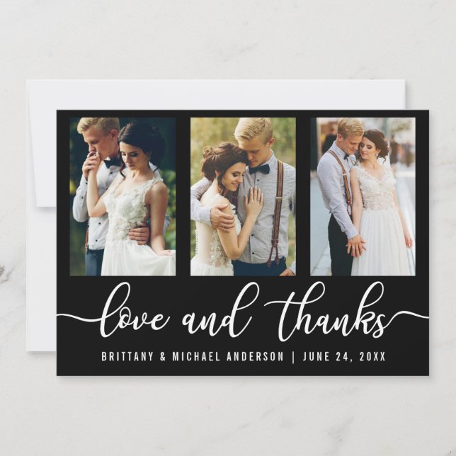 Modern 3 Photo Wedding Love and Thanks Thank You Card (Front)