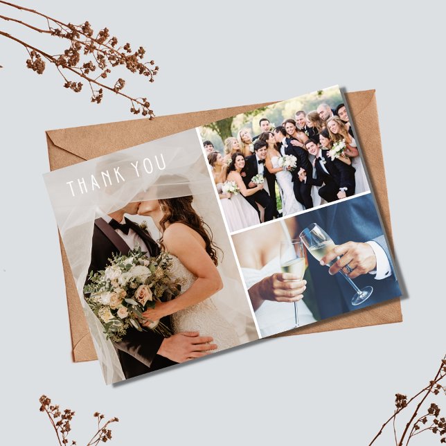Modern 3 Photo Wedding Thank You (Modern 3 Photo Wedding Thank You Card)