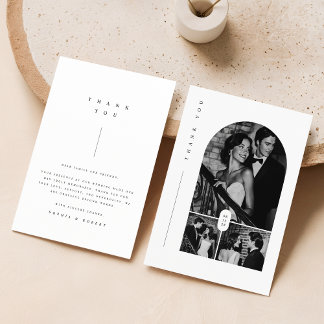 Modern 3 Photo Wedding Thank You Card
