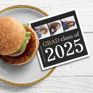 Modern 3 photos Black 2024 Graduation  Napkin