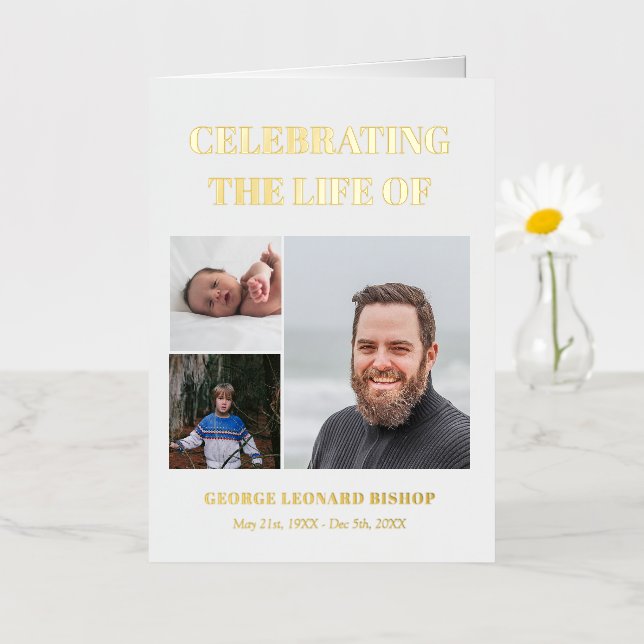 Modern 3 Photos Celebrating Life Funeral Program (Small Flower)