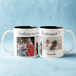 Modern 3 photos elegant bridesmaid proposal gift Two-Tone coffee mug