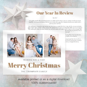 Modern 3 Photos Family Newsletter Christmas Holiday Card