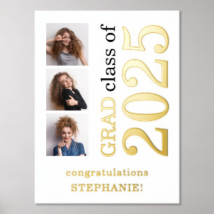 Modern 3 Photos Grad Class of 2025 Graduation Foil Prints