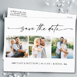 Modern 3 Photos Ink Pen Script Save The Date Postcard<br><div class="desc">Modern Minimalist yet Elegant Calligraphy Ink Pen Script 3 Photo Wedding Engagement Announcement Save The Date Postcard</div>