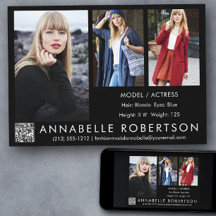 Modern 3 Photos QR Code Model Actor Comp Card 