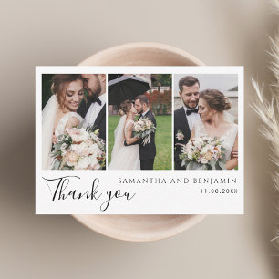  Modern 3 Photos Wedding Thank You Card