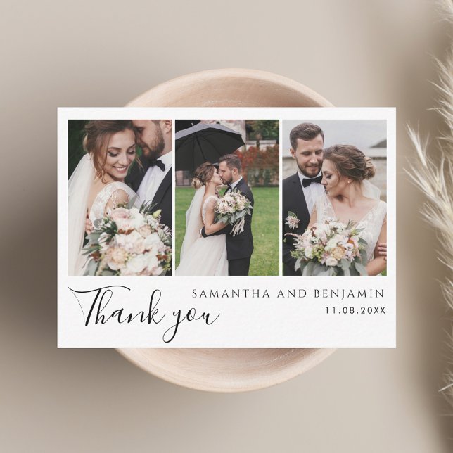  Modern 3 Photos Wedding Thank You Card (Modern 3 Photos Wedding Thank You Note Card)