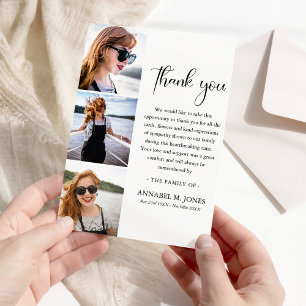Modern 3 x Photo Funeral Sympathy  Thank You Card