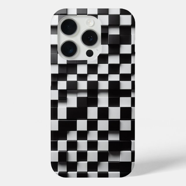 Modern 3D Black & White Checkerboard Phone Case  (Back)