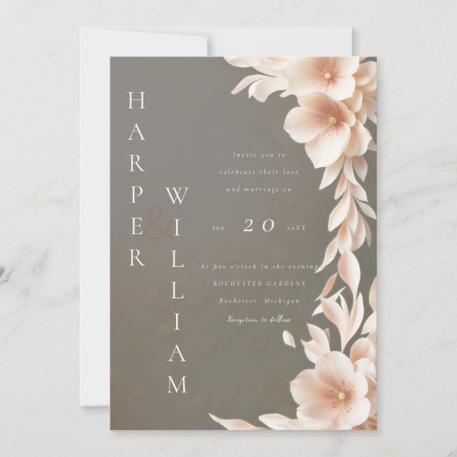 modern 3d blush floral wedding invitation (Front)