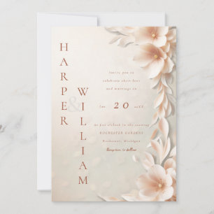 modern 3d blush floral wedding invitation