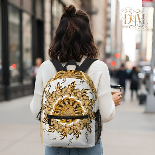 Modern 3D Blush Orange Floral Mandala Doodle Printed Backpack