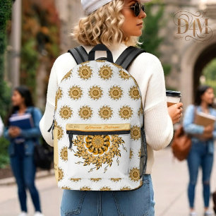 Modern 3D Blush Orange Floral Mandala Doodle Printed Backpack